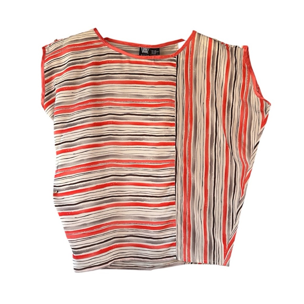 Worth Women's Jelly Bean Wallpaper Stripe Orange/Brown 100 % Silk  Top Size P